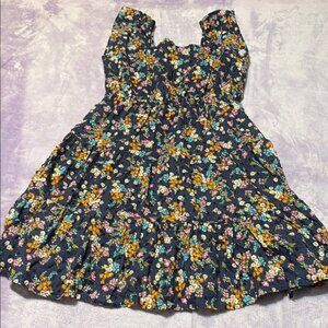 Crown & Ivy Blue and Yellow Square Neck Sundress Casual